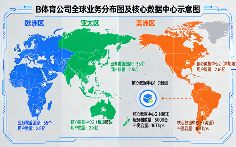B体育公司全球业务分布图及核心数据中心示意图